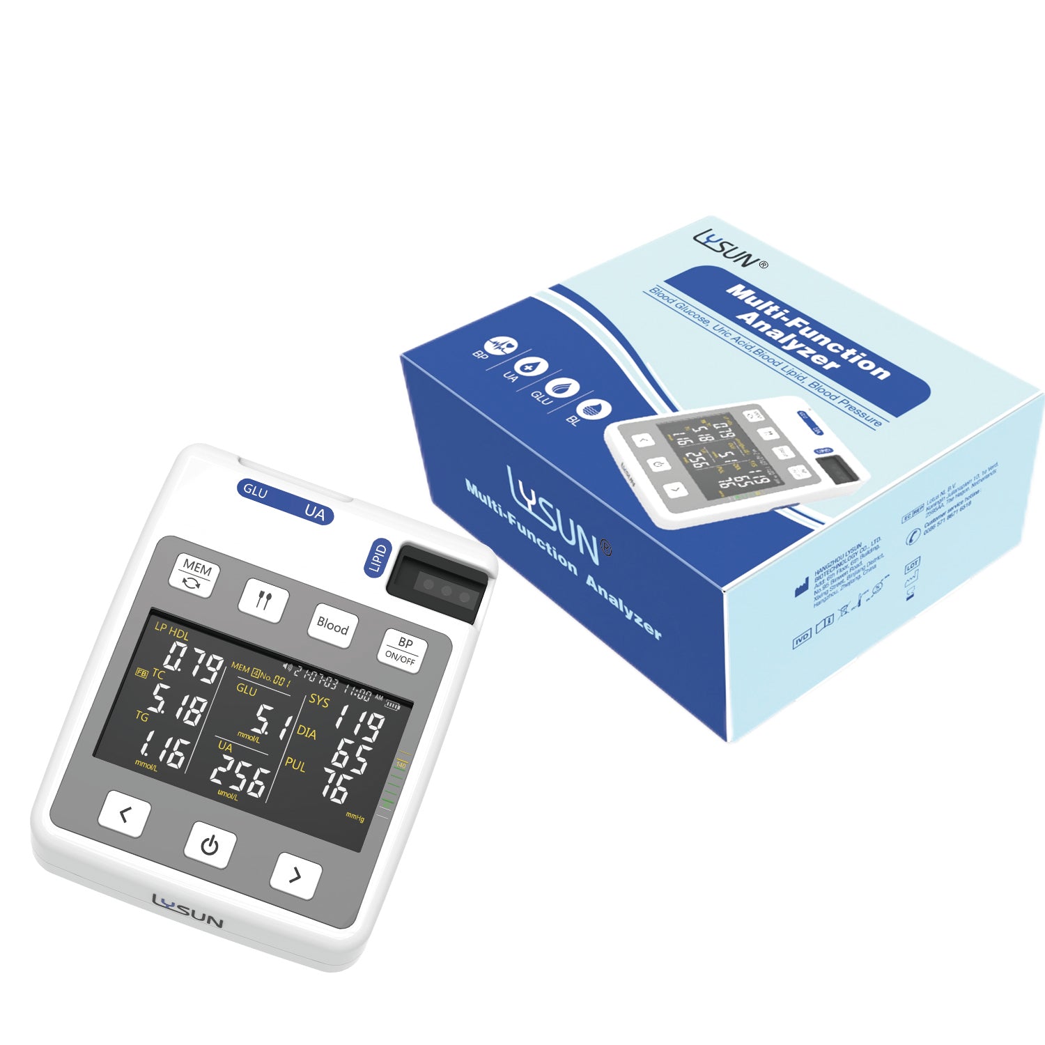 Lysun Portable Analyzer Uric Acid Machine Analyzer Blood Glucose  Multifunction Clinical